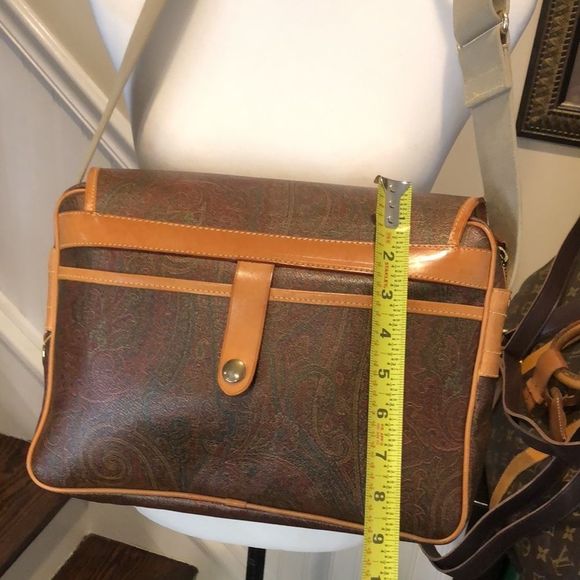ETRO Red Paisley Crossbody Messenger Shoulder Bag Leather Coated Canvas ITALY - Picture 16 of 17